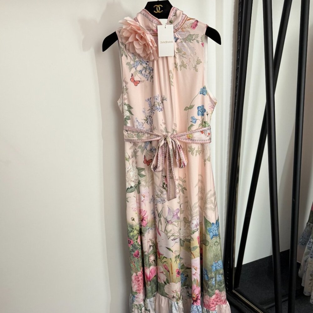 Zimmermann floral 3D print sleeveless dress with stand collar
